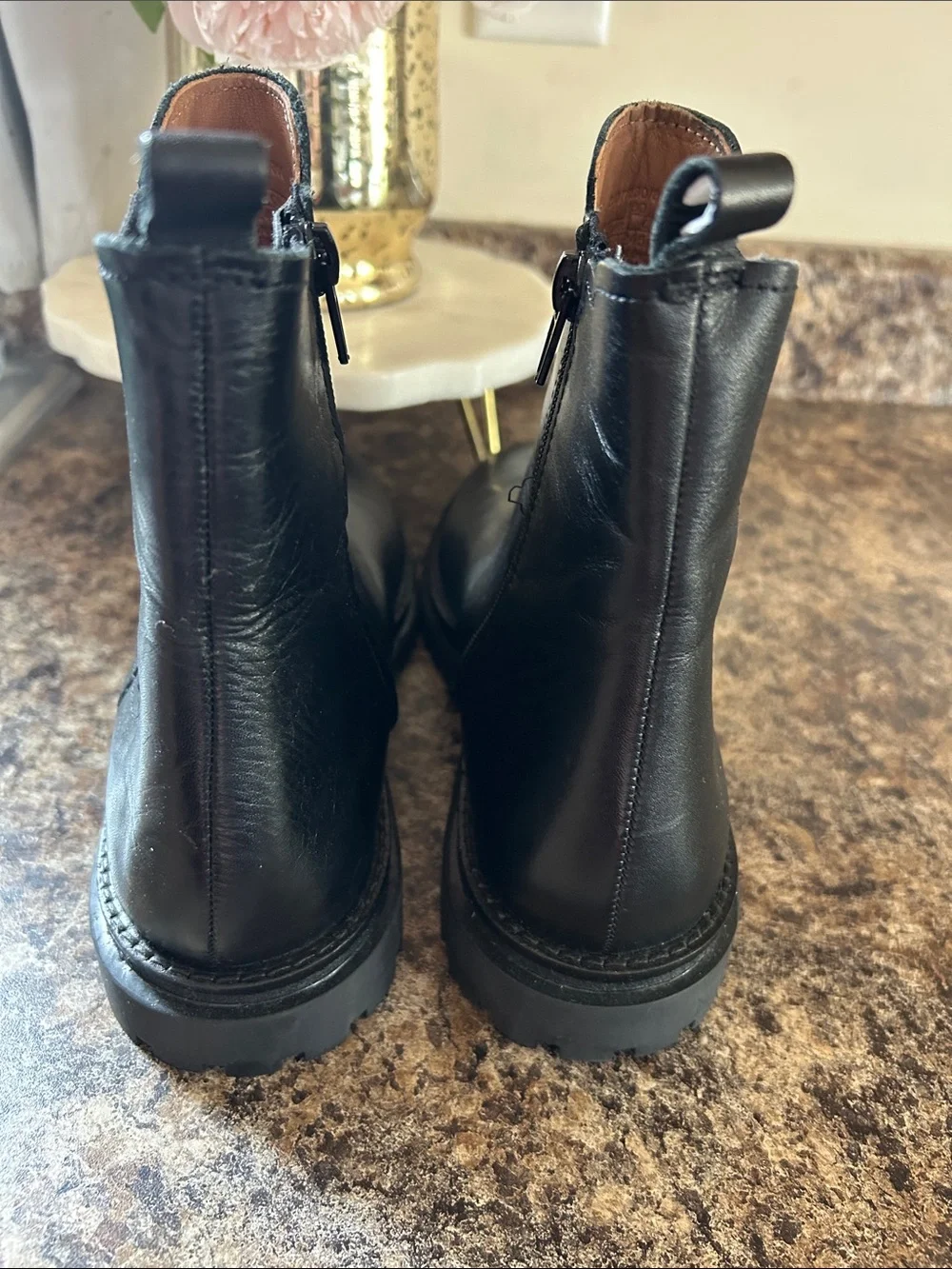 Girl Black Leather Zip Chelsea Boots